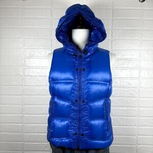 RLX Ralph Lauren Puffer Vest Womens Medium Blue Neon Full Zip Hooded Streetwear